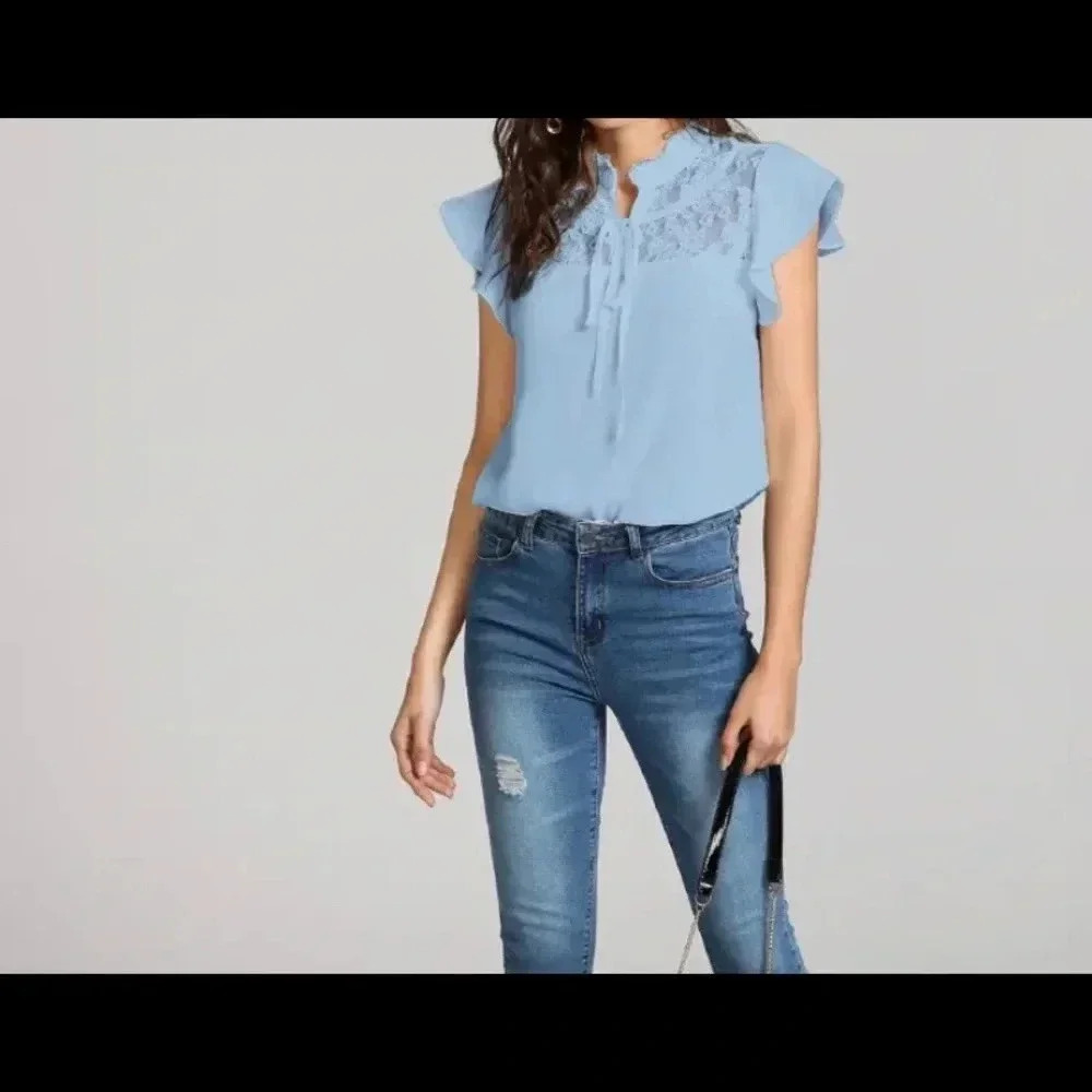 Tie neck ruffle top